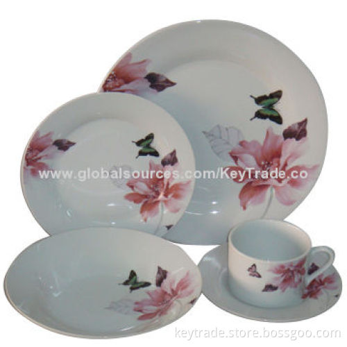 Fine Porcelain 30 Pieces Dinner Set in Rim Shape with Decal